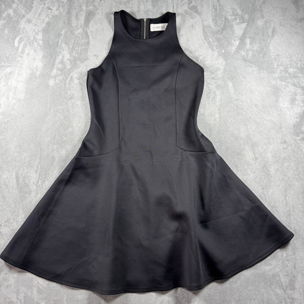 Abercrombie & Fitch Black Fit and Flare Scuba‎ Dress Medium Racerback Zip Back